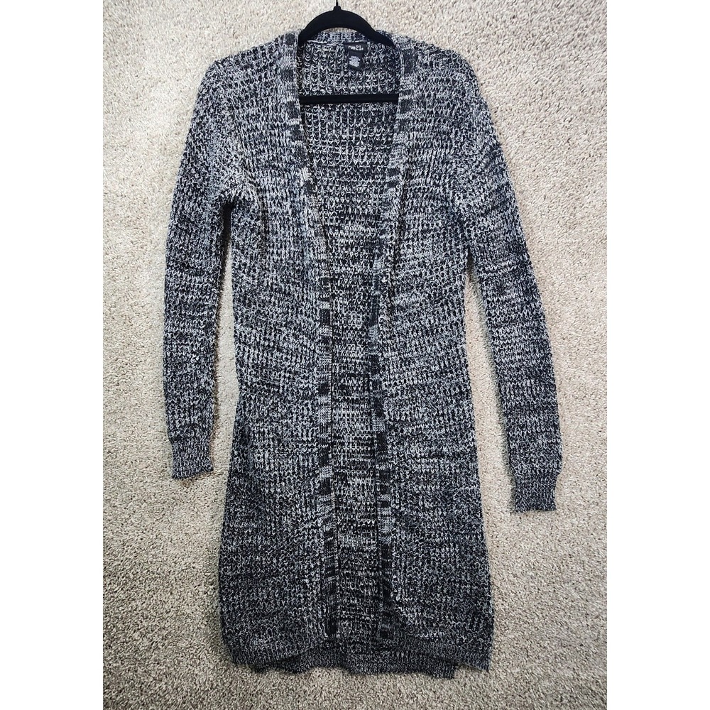 Rue 21 Cardigan Women's Small Black White Chunky Knit Raglan Sleeve Open Front